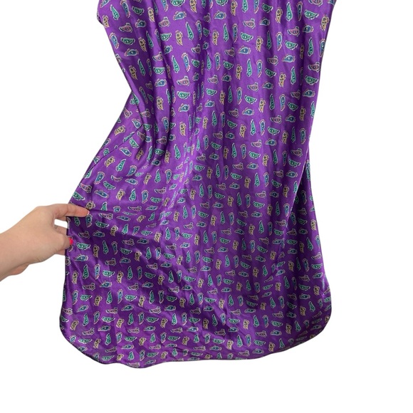 Vintage 80s Paisley Printed Silky V Neck Mini Strap Lingerie PJ Mini Slip Dress - Picture 4 of 7